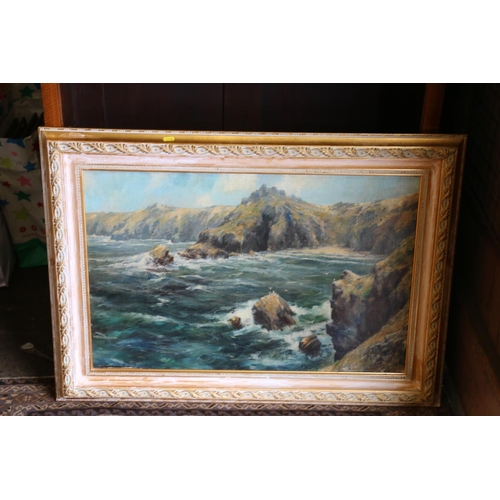 459 - SCOTTISH SCHOOL, coastal scene, oil painting, unsigned, 49cm x 75cm, gilt frame 67cm x 94cm.