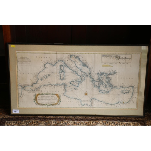 463 - After RICHARD WILLIAM SEALE, chart of the Mediterranean Sea map print, 35cm x 71cm, Hogarth style fr... 