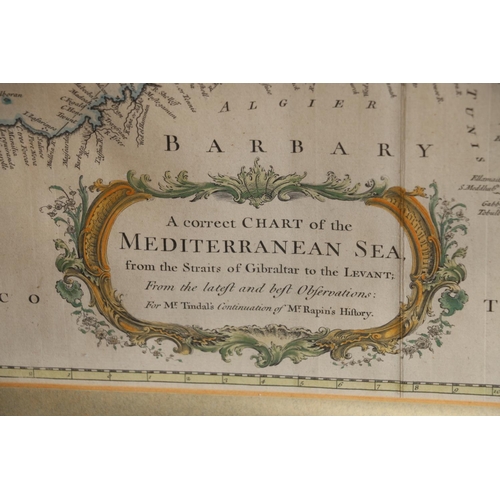 463 - After RICHARD WILLIAM SEALE, chart of the Mediterranean Sea map print, 35cm x 71cm, Hogarth style fr... 