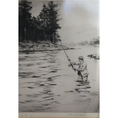 468 - ROBERT N SNODGRASS, Spring Trout Fishing, etching, pencil signed lower right, 15cm x 20cm, frame 37c... 