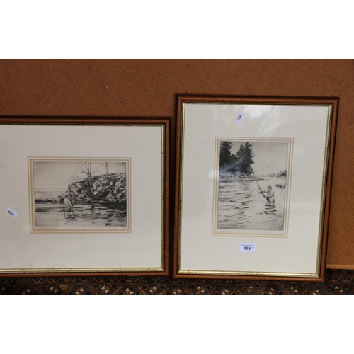 468 - ROBERT N SNODGRASS, Spring Trout Fishing, etching, pencil signed lower right, 15cm x 20cm, frame 37c... 