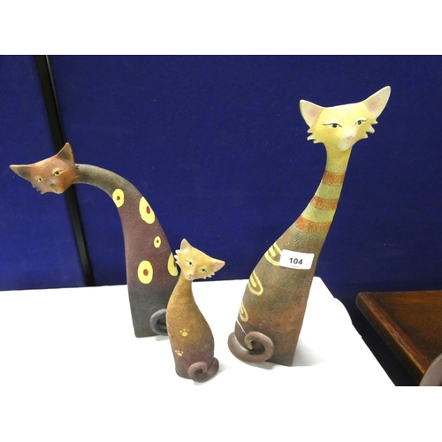 104 - Three modern retro style long neck cat figures.