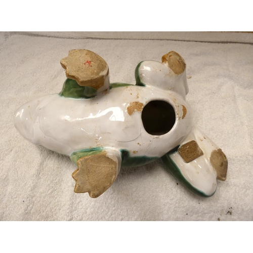 57 - Large Japanese ceramic frog with character marks to leg.