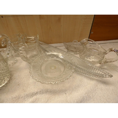 70 - Large box of vintage pressed and cut glass including jugs, pots, tazza etc