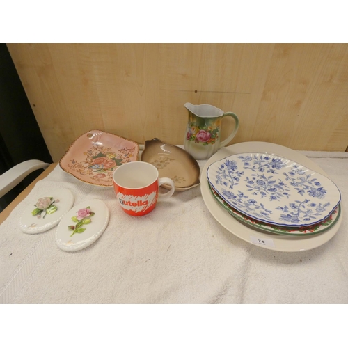 74 - Box of various dinnerware including Maling and Minton.