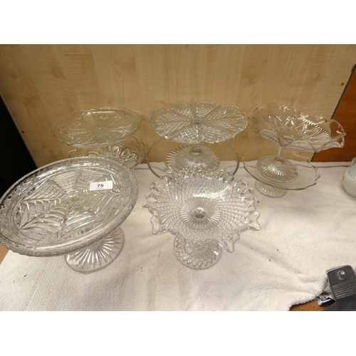 75 - Nine cut glass cake dishes etc.