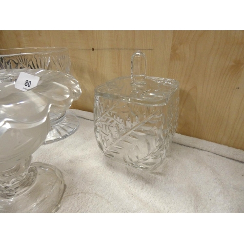 80 - Cut glass storage jar and two rose bowls.