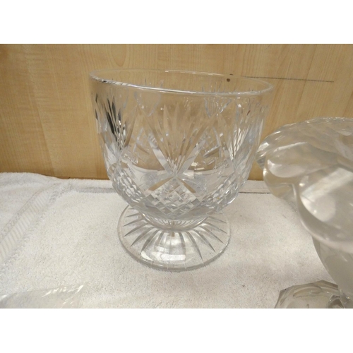 80 - Cut glass storage jar and two rose bowls.