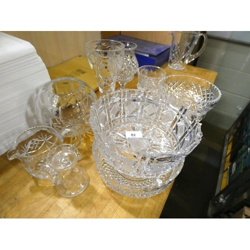 82 - Various glassware including bowls and vases.