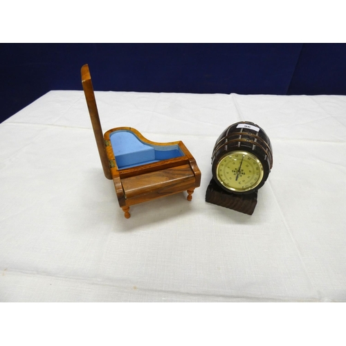 96 - Treen piano musical box and barrel barometer.