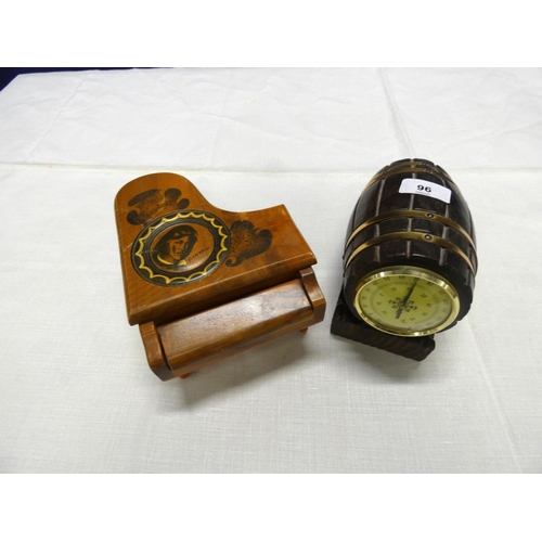 96 - Treen piano musical box and barrel barometer.