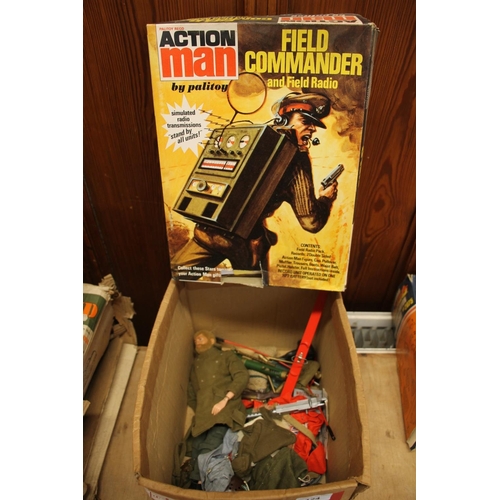 124 - Action Man Field Commander and Field Radio in original box, and Action Man accessories. 