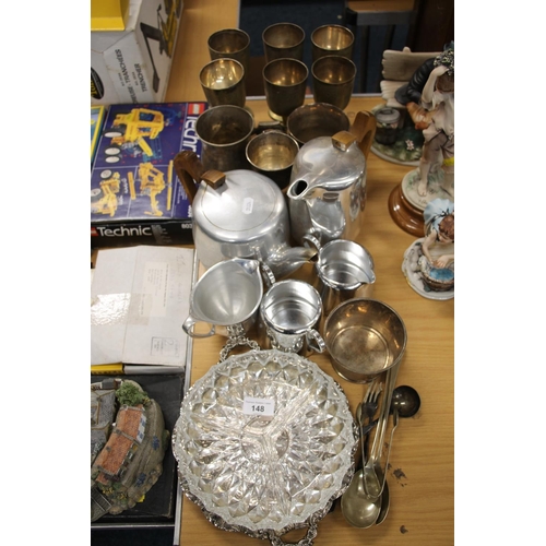 148 - Picquot ware tea and coffee set and silver-plated items, etc.