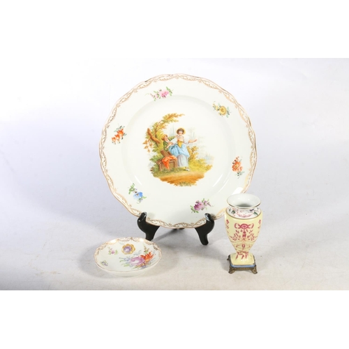 164 - Meissen painted plate and two other items of German porcelain.