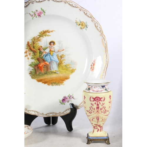 164 - Meissen painted plate and two other items of German porcelain.