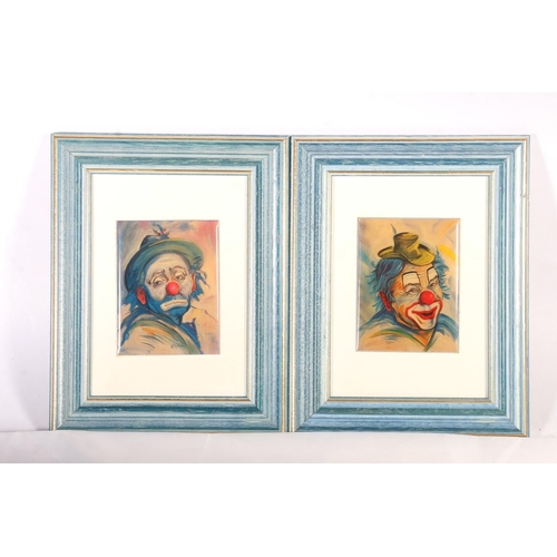 165 - Three French framed porcelain plaques of clowns.