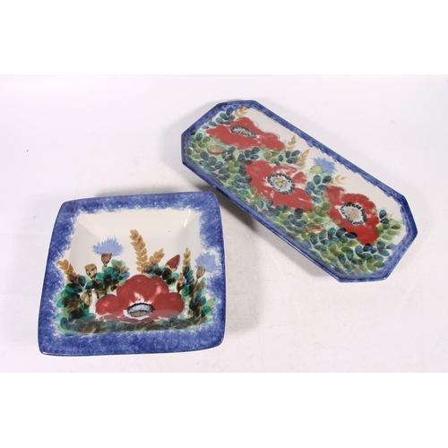 176 - Highland Stoneware platter decorated with poppies and a similar square plate.