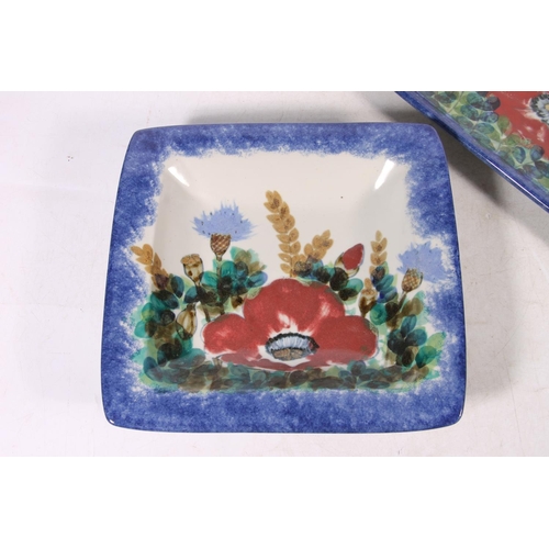 176 - Highland Stoneware platter decorated with poppies and a similar square plate.