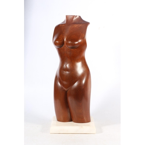 19 - Wooden model of a torso on alabaster base, 51cm high.