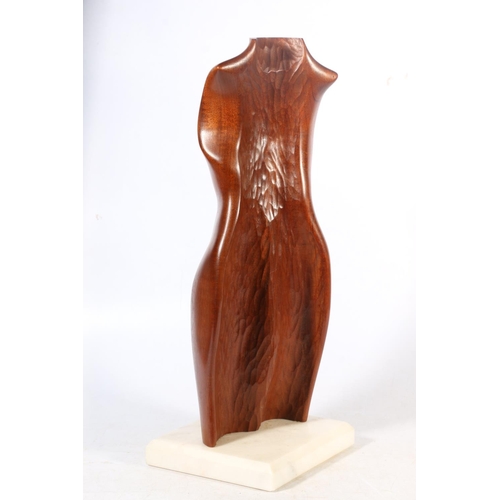 19 - Wooden model of a torso on alabaster base, 51cm high.