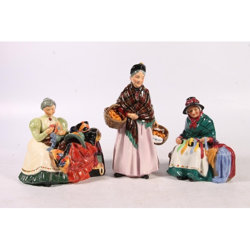 208 - Three Royal Doulton figurines to include The Orange Lady, The Wardrobe Mistress and Silks and Ribbon... 