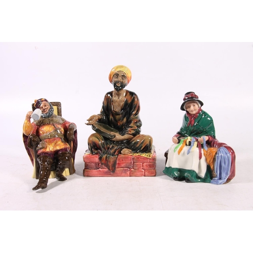 209 - Three Royal Doulton figurines to include Mendicant, Silks and Ribbons and The Foaming Quart.