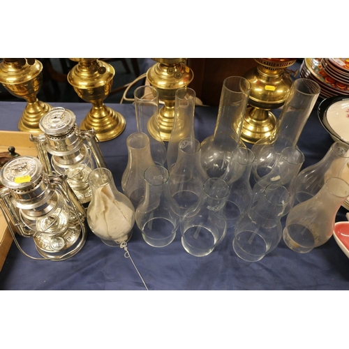 38 - Pair of miner's lamps and chimney funnels for oil lamps.