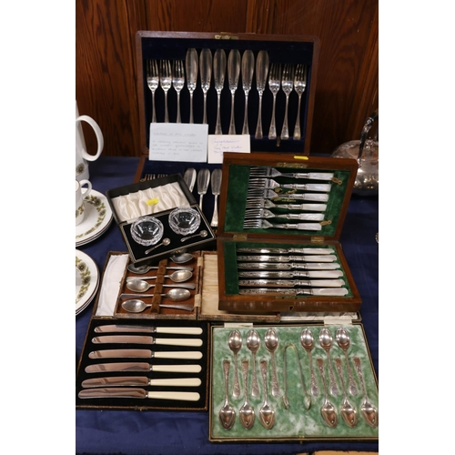 6 - Silver-plated cutlery to include mother-of-pearl handled fish knives and forks, etc.