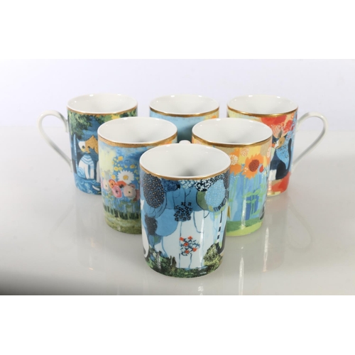 62A - Six Rosina Wachtmeister stylised cat mugs, 96.5cm high.