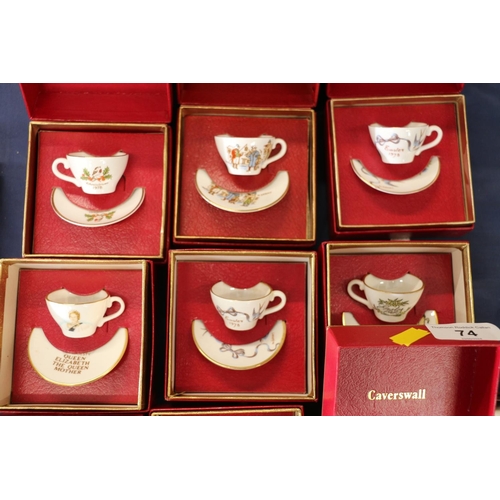 74 - Miniature Caverswall cups and saucers, and Caverswall thimbles, all boxed.