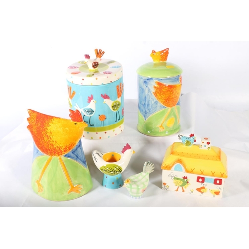 75 - Marks & Spencer M & S Chicken pottery to include butter dish and lid, egg cup, storage jars,... 