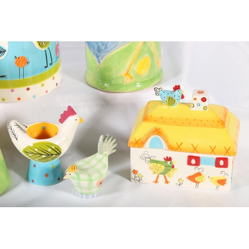 75 - Marks & Spencer M & S Chicken pottery to include butter dish and lid, egg cup, storage jars,... 