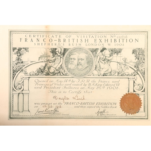 93 - Certificate of Visitation for the Franco British Exhibition in London 1908.