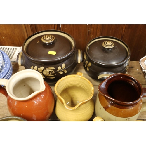 98 - Brown and treacle glazed pottery to include tureens, jugs, etc.