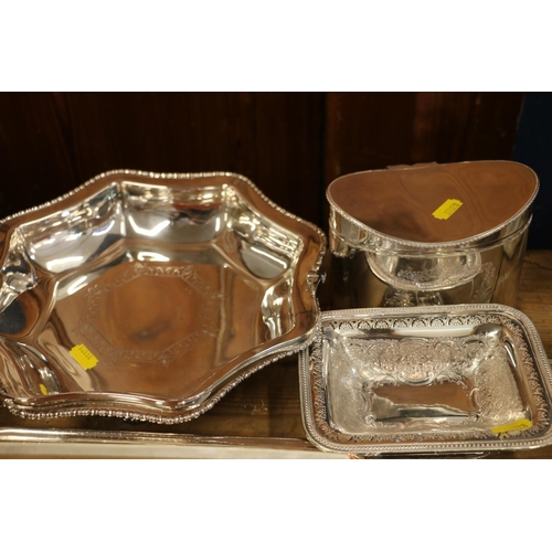 99 - Silver-plated entrée dish, a tea caddy, etc.