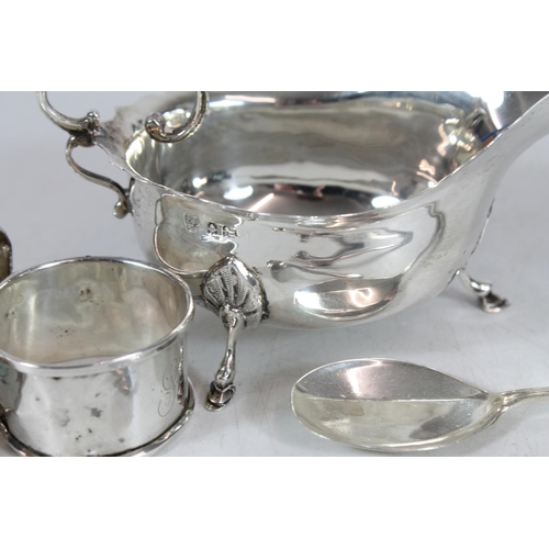 543 - Selection of hallmarked silver incl. cream jug, napkin rings etc. gross 152g.