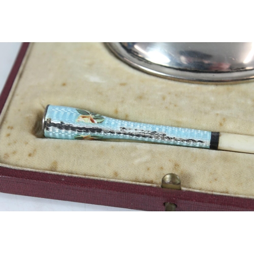 551 - Continental silver, floral painted guilloche enamel ashtray and cigarette holder, makers mark 'R&... 