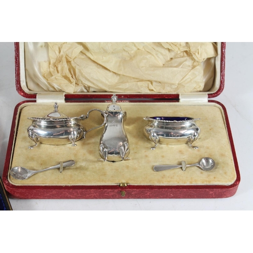 553 - Hallmarked silver teaspoon and sugar tongs set, silver cruet set, silver bon bon pedestal bowl and a... 