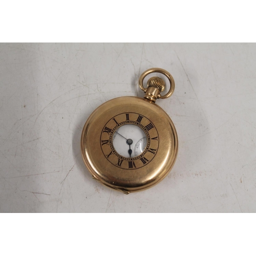 530 - c1930s half hunter pocket watch, the dial with subsiduary seconds marked Hendersons in a gold plated... 