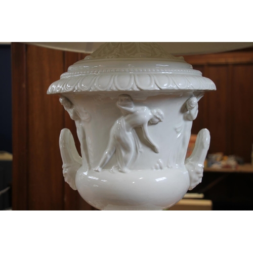 153 - Reproduction Roman style pottery table lamp, 80cm high.