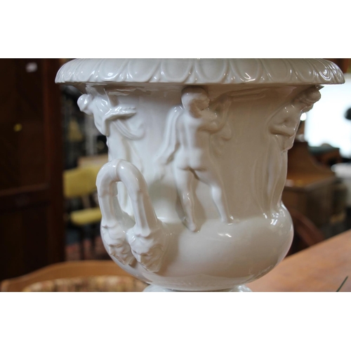 153 - Reproduction Roman style pottery table lamp, 80cm high.