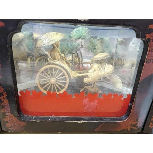 199 - Japanese jewellery box with a diorama of a rickshaw.