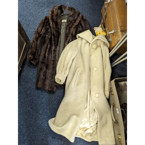 205 - Jenners of Edinburgh Laura Phillips vintage wedding dress, a vintage wool lady's jacket and a fur co... 