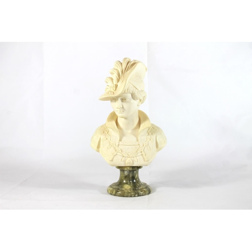 227 - Cast resin bust of a lady on marble style socle base, 26cm high.