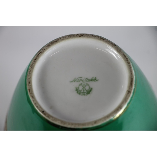 231 - Noritake baluster vase with green ground and gilt decoration, 26cm high.