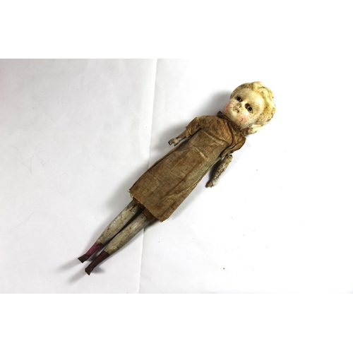 240 - Victorian wax headed peg doll, 33cm high.