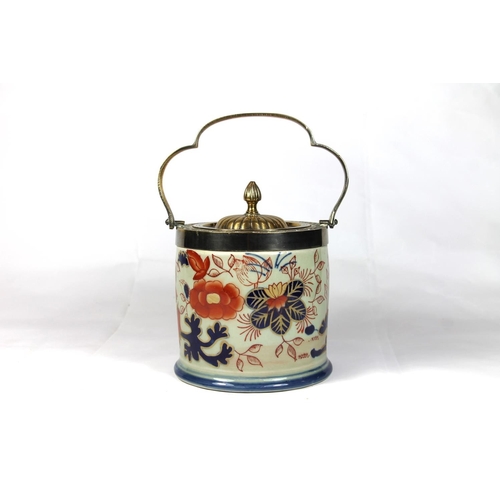 247 - Ironstone Imari tobacco jar with brass top.