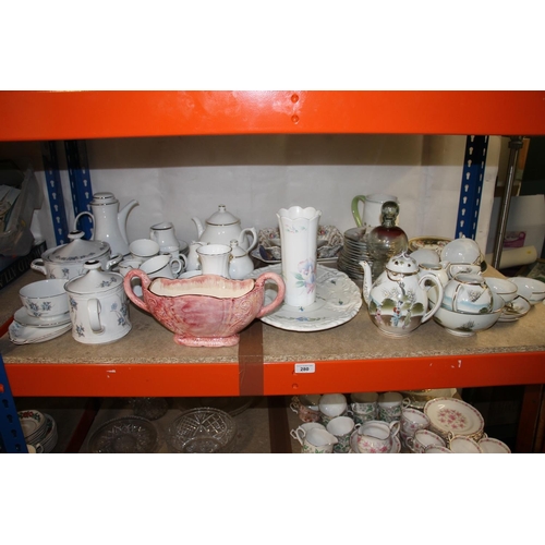 280 - Shelf containing decorative ceramics to include part dinner service, Oriental teaset, etc.