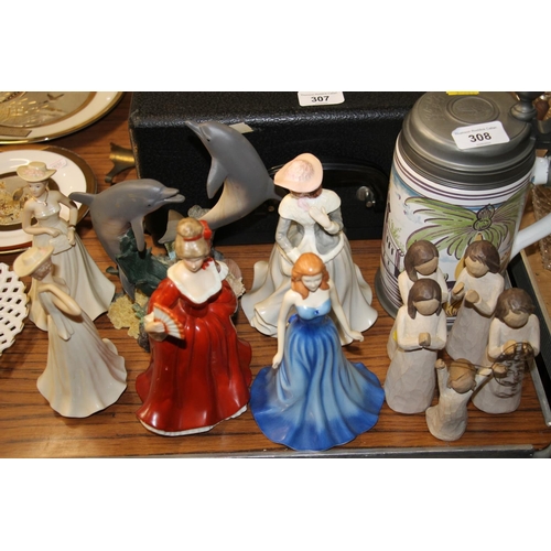 308 - Willow Tree figures, decorative stein, lady figures, etc.