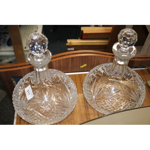 311 - Two Dublin crystal cut glass ships decanters.